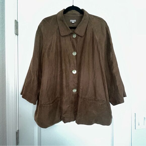 J.Jill Iridescent Button Front Silk Linen Blend 3/4 Length Sleeve Jacket - Picture 1 of 6